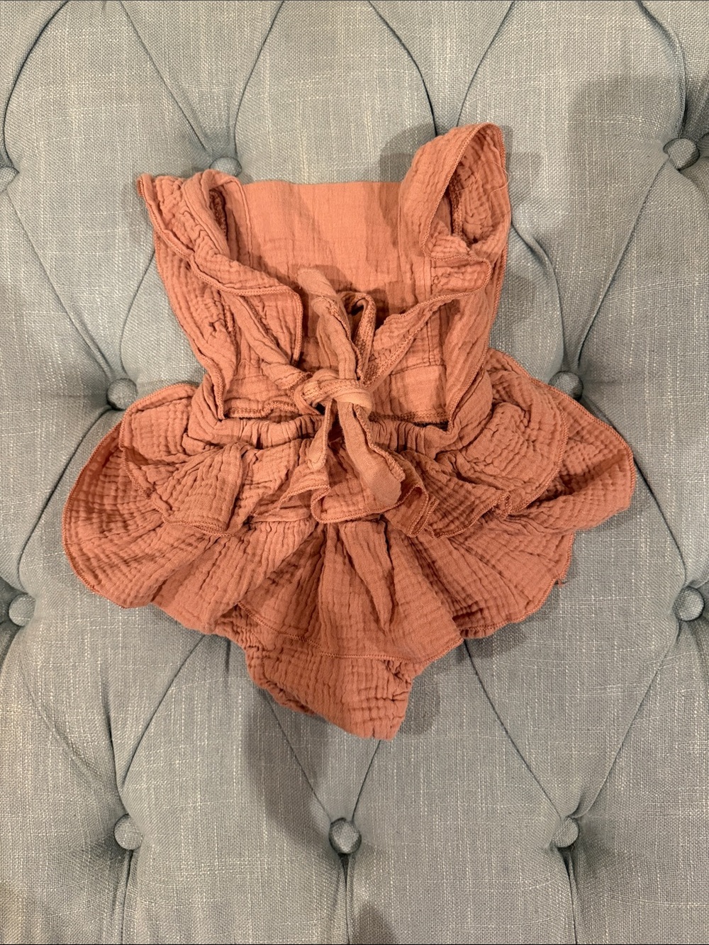 Rust Ruffled Gauze Baby Romper - Picture 3 of 4